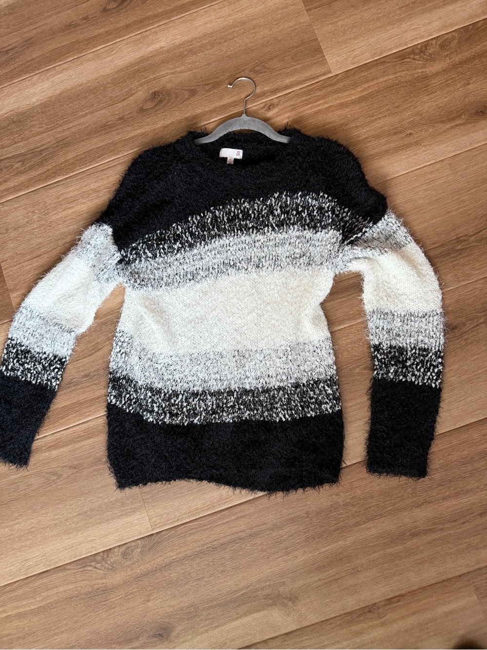 SO Black, White & Gray Ombre Fuzzy Crewneck Sweater